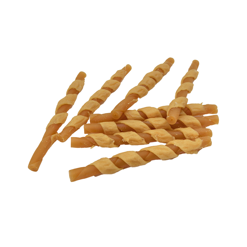 Single-Color Chicken Strip-Wrapped Twisted Chew Stick – Long Lasting Dog Chew Treats  （12-12.5cm）